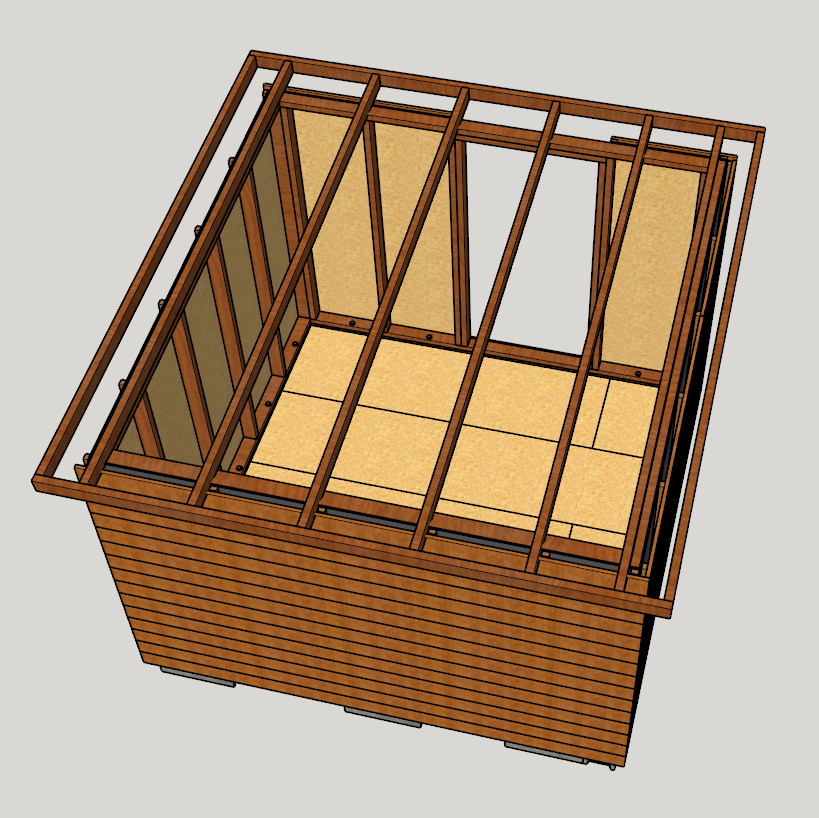 La structure du toit de l'abri de jardin