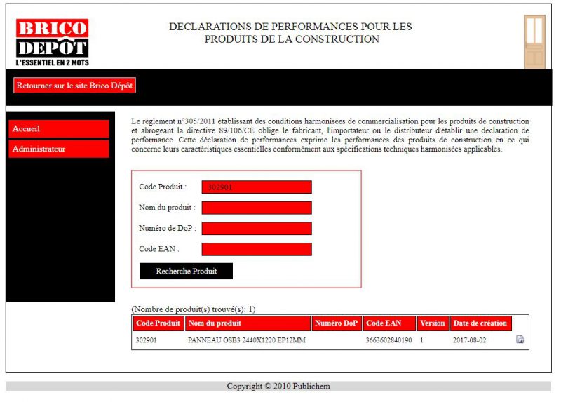 Site déclaration performance Brico Dépôt