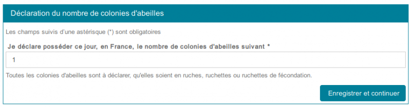 Déclaration nombre de colonie d'abeilles