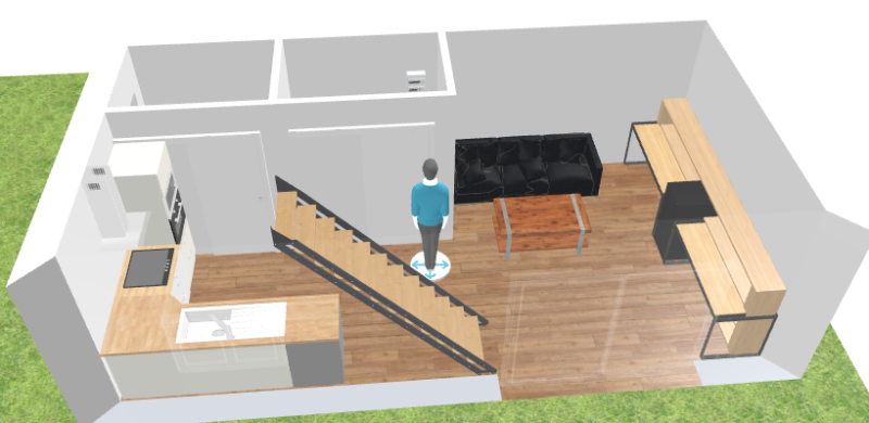 Plan 3D espace de vie bureau et salon