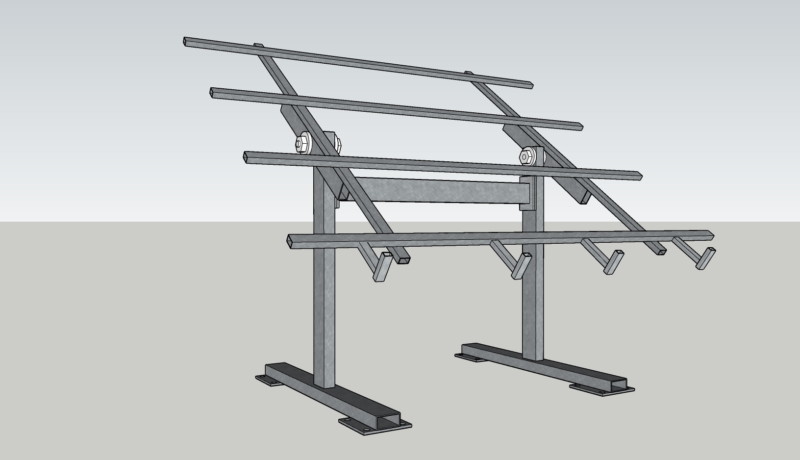 Vue d'ensemble en 3D du support à panneaux solaire inclinable 