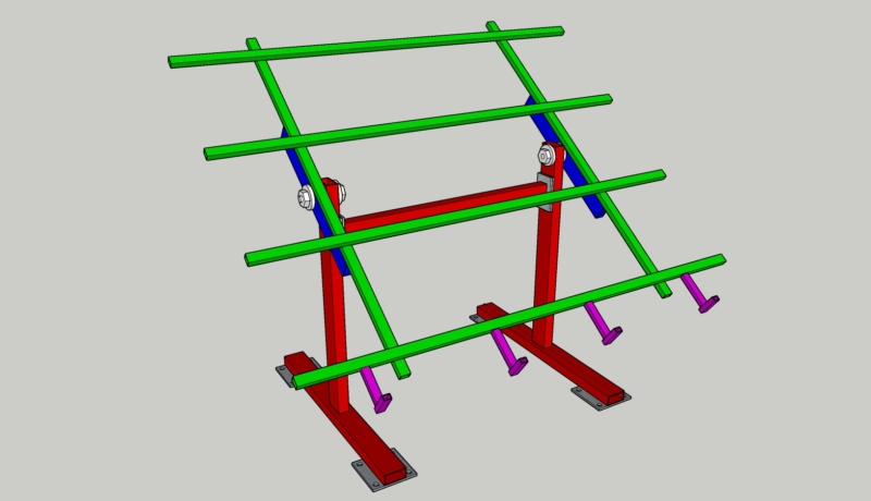 Plans des différentes sections de la structure inclinable pour mes panneaux solaires 